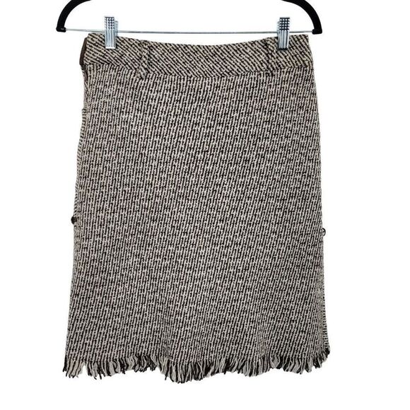 Womens Skirt Tweed Tiered Fringed Tea Length Pockets Boho Country Brown S - Picture 3 of 9